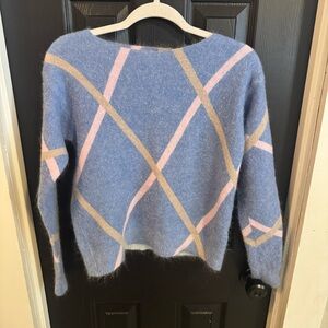 Bianco & Bali Women’s Medium Blue Argyle Mohair/Wool Blend Sweater Made In Italy